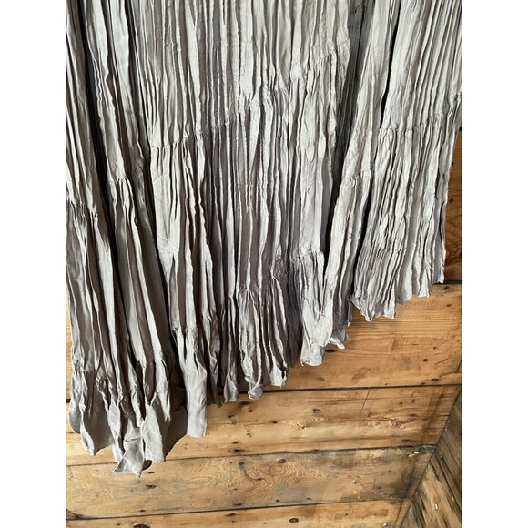 Chicos Crinkle Skirt Taupe MIDI Asymmetrical Hem Elastic Waist Chicos 2 - Picture 2 of 9